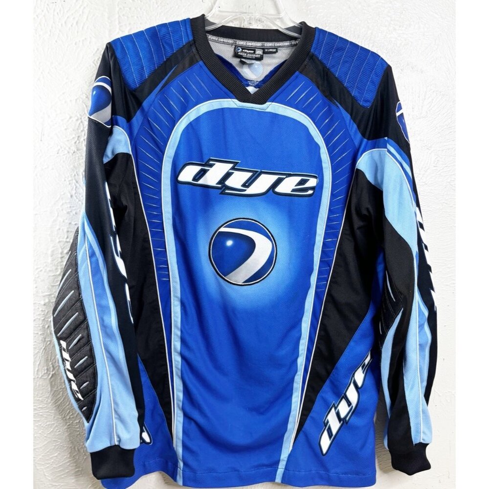 Vintage 90s XL DYE C5 PAINTBALL Core Division Jersey Shirt Blue/Black GUC